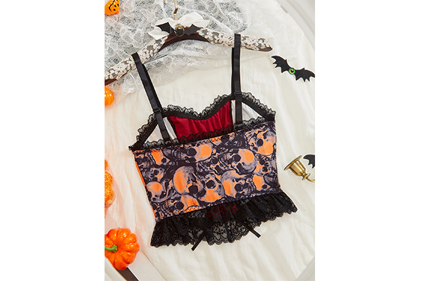 Halloween Style Skull Print Lace Camisole 2414