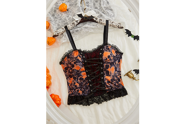 Halloween Style Skull Print Lace Camisole 2414