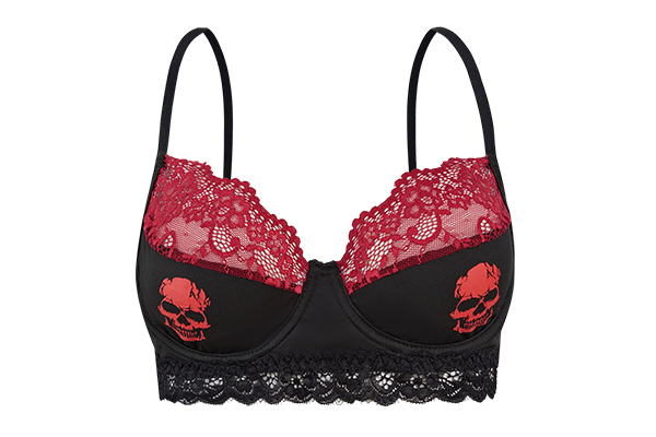 Printed Skull Milk Silk Lace Stitching Bra Underwire 2103