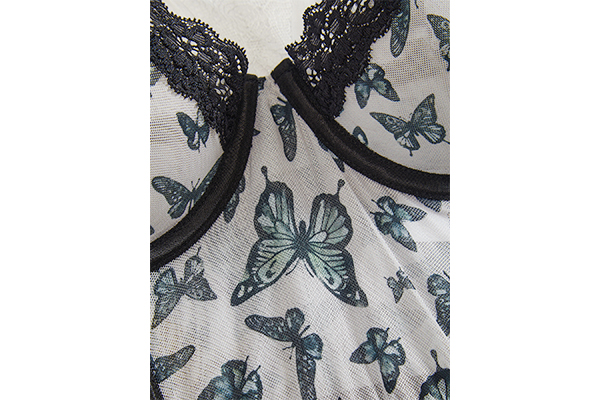 Sexy Lace Butterfly Print See-Through Camisole Bodysuit 008