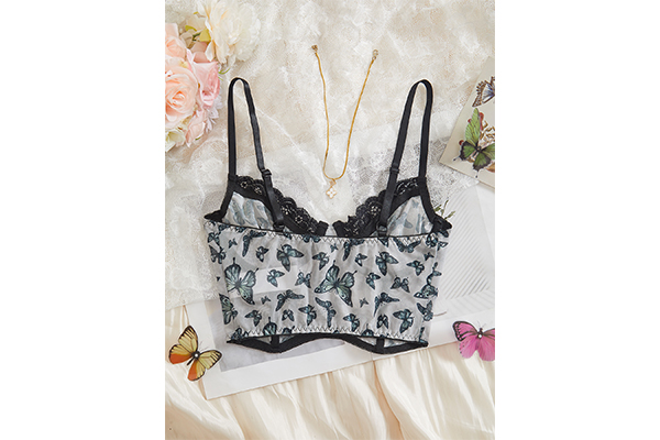 Sexy Lace Butterfly Print See-Through Camisole Bodysuit 008