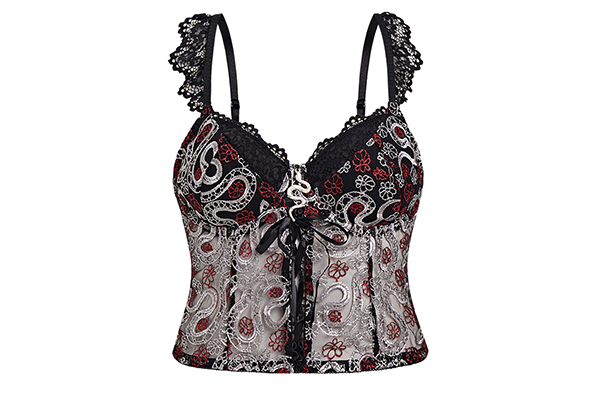 Vintage Snake Print Embroidered Mesh Lace-Up Camisole 1181